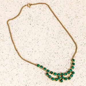 Vintage Costume Jewelry Green Stone Gold Tone Elegant Rhinestone Evening Wear